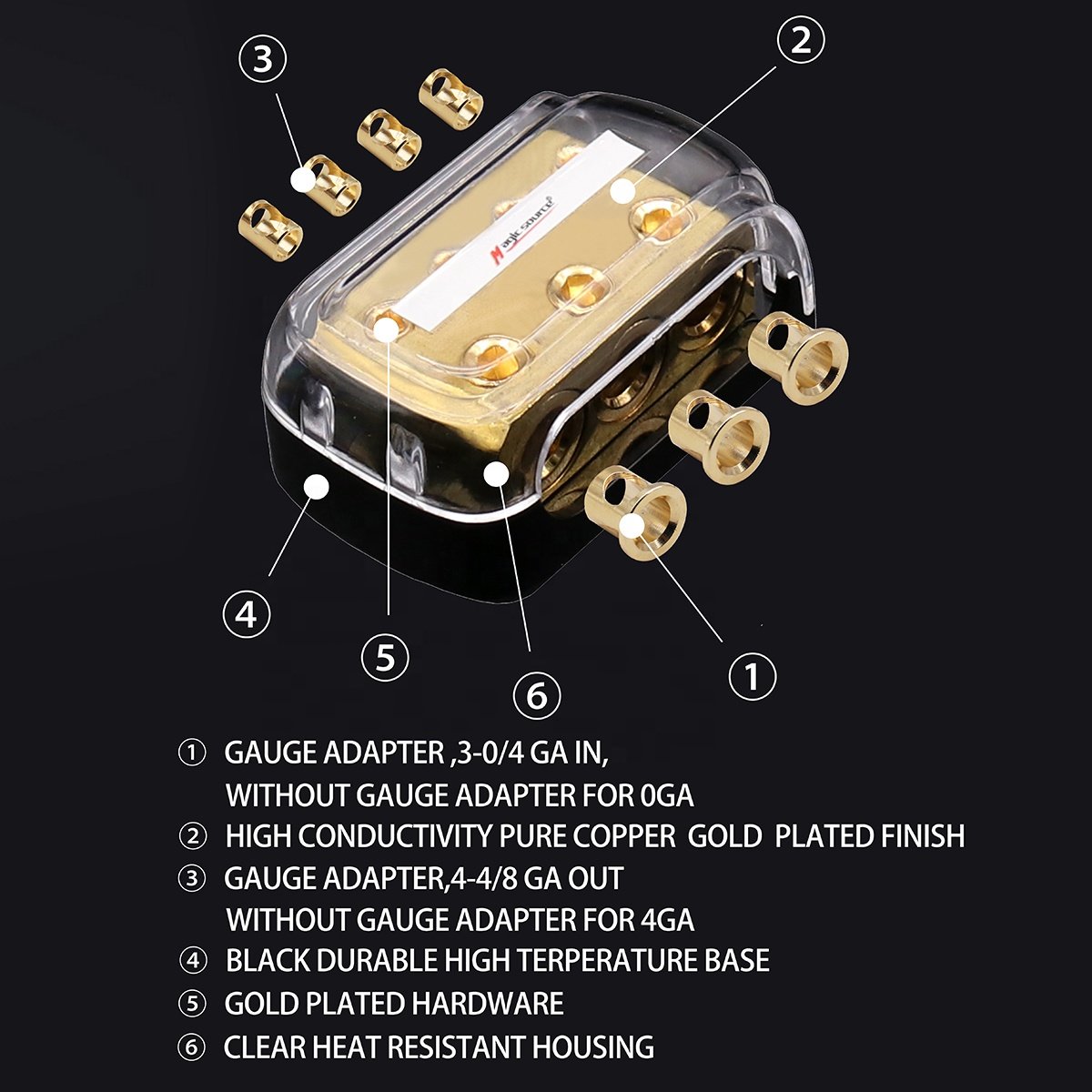 4 Way Copper Power Distribution Block for Car Audio 0/2/4 Gauge in 4/8 Gauge out Splitter Components