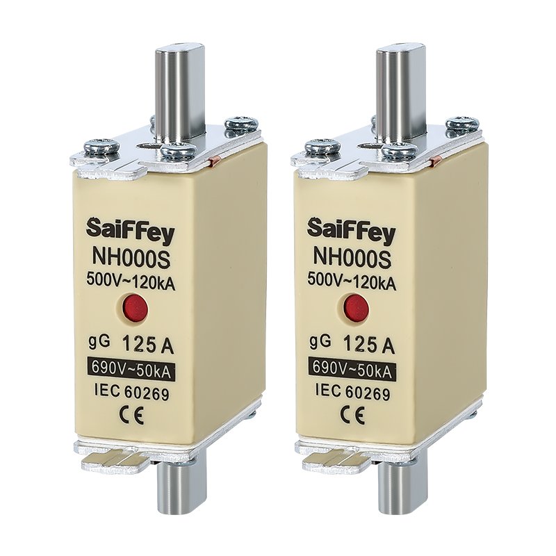 Saiffey nh fuse link nh000s ac blade fuse 2a-160a with dual indicator gG type hrc fuse link ceramic 500/690v