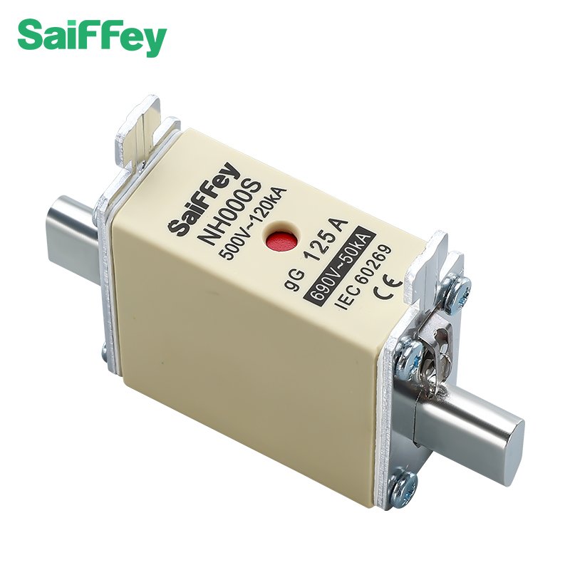 Saiffey nh fuse link nh000s ac blade fuse 2a-160a with dual indicator gG type hrc fuse link ceramic 500/690v
