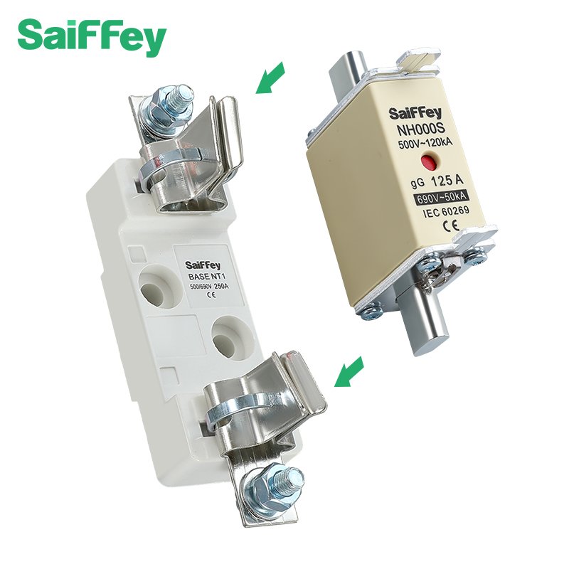 Saiffey nh fuse link nh000s ac blade fuse 2a-160a with dual indicator gG type hrc fuse link ceramic 500/690v
