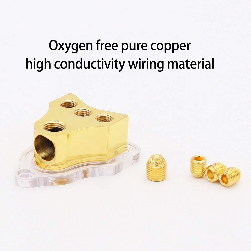 3 Way Copper Power Distribution Block for Car Audio 0/2/4 Gauge in 4/8 Gauge out Splitter Components