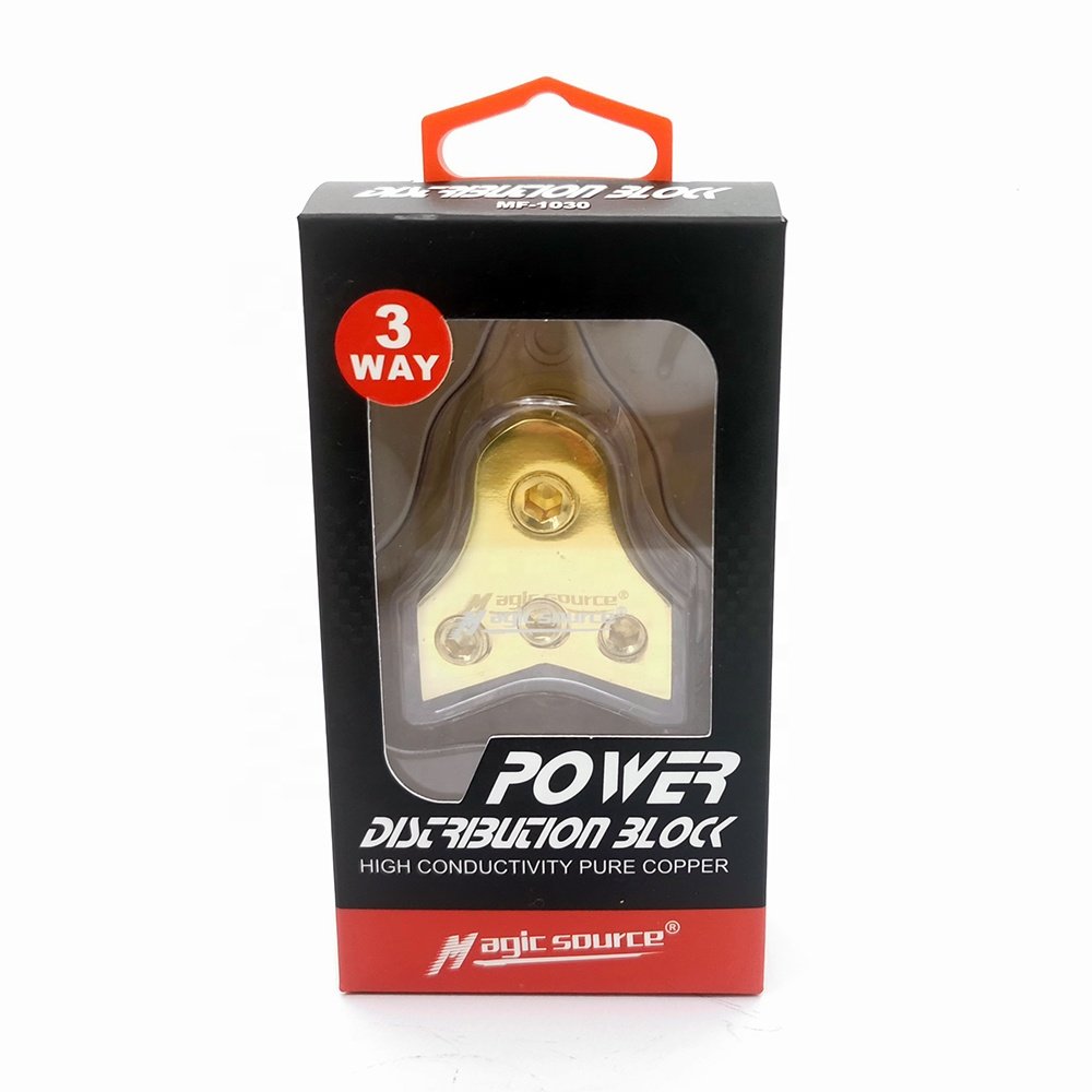 3 Way Copper Power Distribution Block for Car Audio 0/2/4 Gauge in 4/8 Gauge out Splitter Components