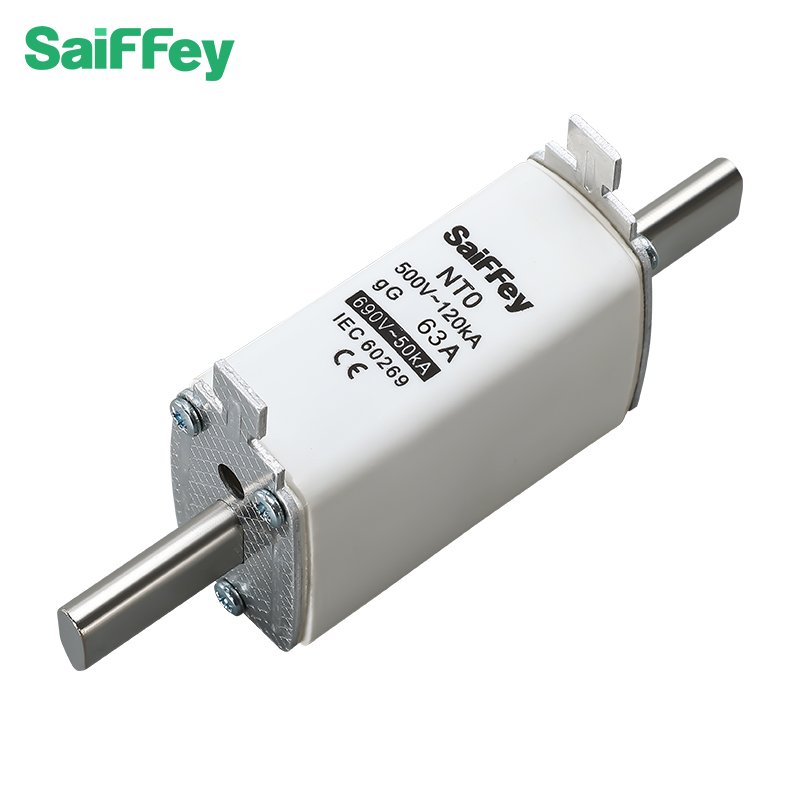Saiffey NT0 Series White Color 63A 500V 120KA Ceramic Fuse Link Brass High Rupturing Capacity Fuse Link Disconnecting Switch