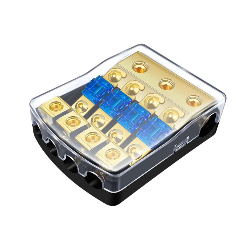 4 Way Fuse Holder HiFi Auto Fuse Distribution Block 60 Amp 12V Fusible Support 0 2 4 Gauge in 4/8 Gauge Out