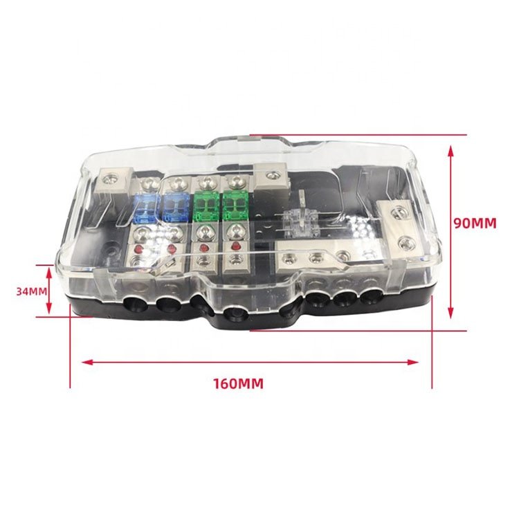 Automotive audio multifunction fuse box four-way two-in four-out LED light ANL insurance fuse car audio fuse block