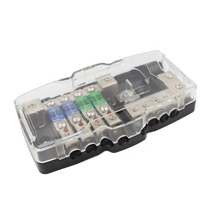 Automotive audio multifunction fuse box four-way two-in four-out LED light ANL insurance fuse car audio fuse block