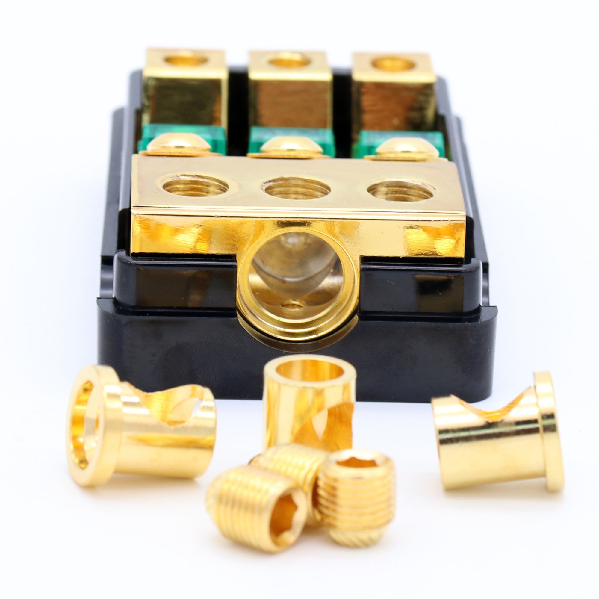 3 Way Mini ANL Fuse Holder, Copper 0/2/4 Gauge to 4/6/8 Gauge 60 Amp Fuse Distribution Block for Car Truck Boat Audio Stereo