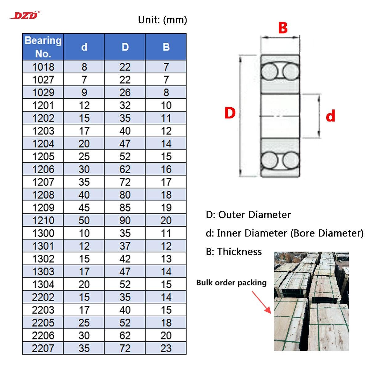 DZD Bearing Factory Price 62207 62208 62209 62210 5200 5201 5202 5203 5204 5205 Customized Packing Deep Groove Ball Bearings