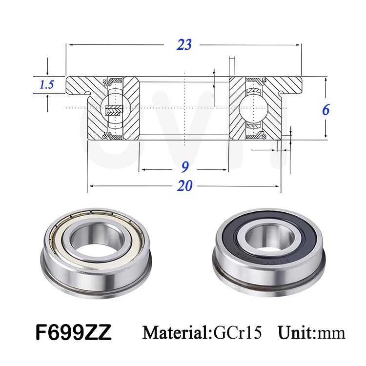 F699 Deep Groove Ball Bearing 9x20x5mm F699-2RS F699-2Z id 9mm od 20mm Flanged Ball Bearings F699ZZ Bearing