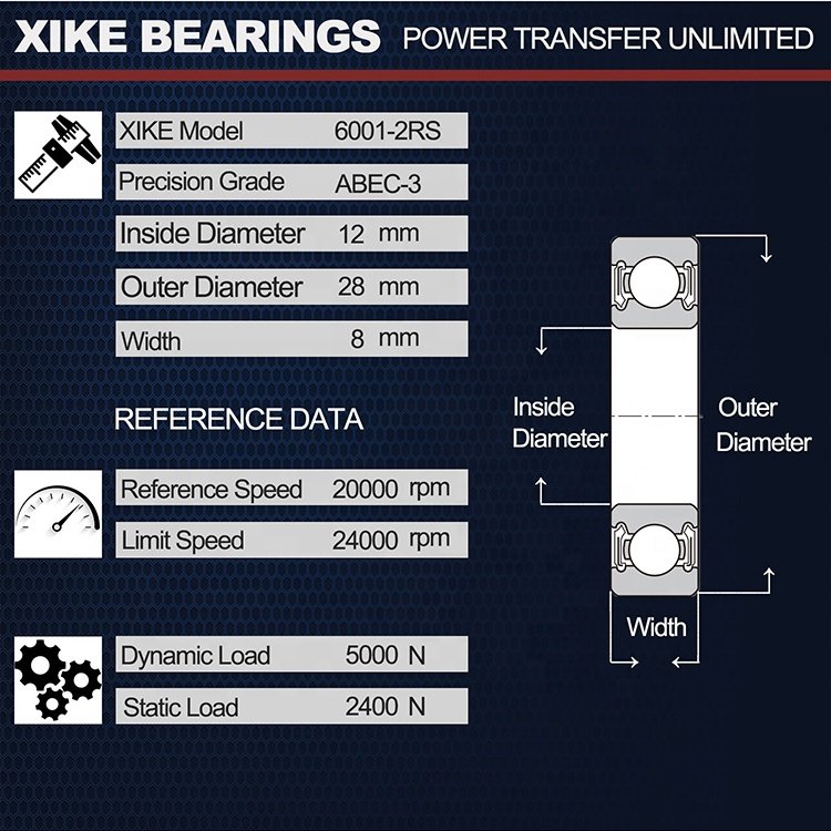 Double Rubber Seal Ring 6001 2Rs Motorcycle Precision Price_Bearing High Quality_ Deep Groove Ball Bearing