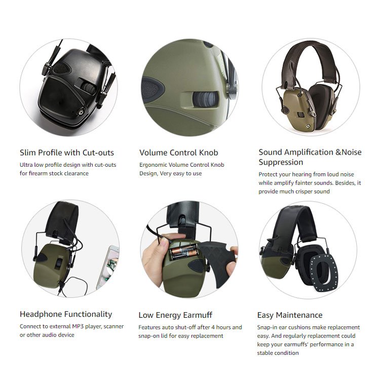 Hearing Protection Sound Amplification Tactical Noise Reduction Earmuff Over ear Wireless Earpiece Headphones Headset