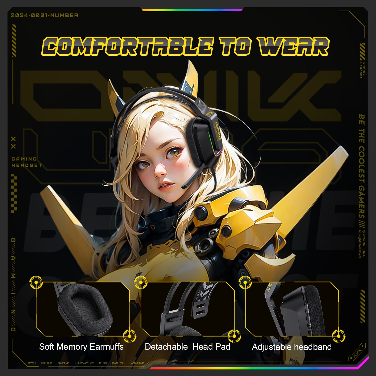 ONIKUMA X13 Computer Wired Gaming Headset Headphones RGB USB Gaming Headsets For PC Headset With Microphone