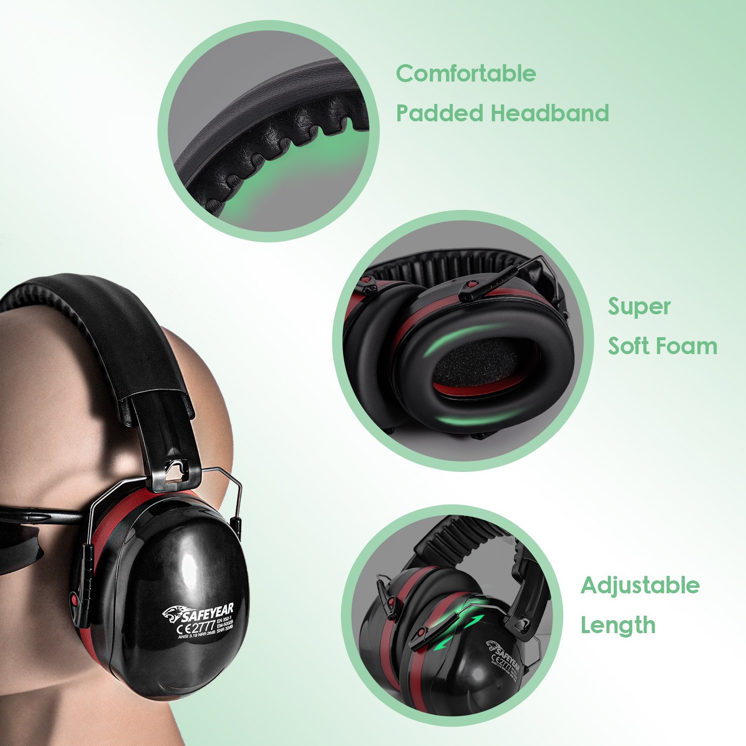 Safeyear Ear Protection Ear Muffs Defenders, Hearing Protection Noise cancelling Safety Earmuff for Sleep, Shooting, Industrial