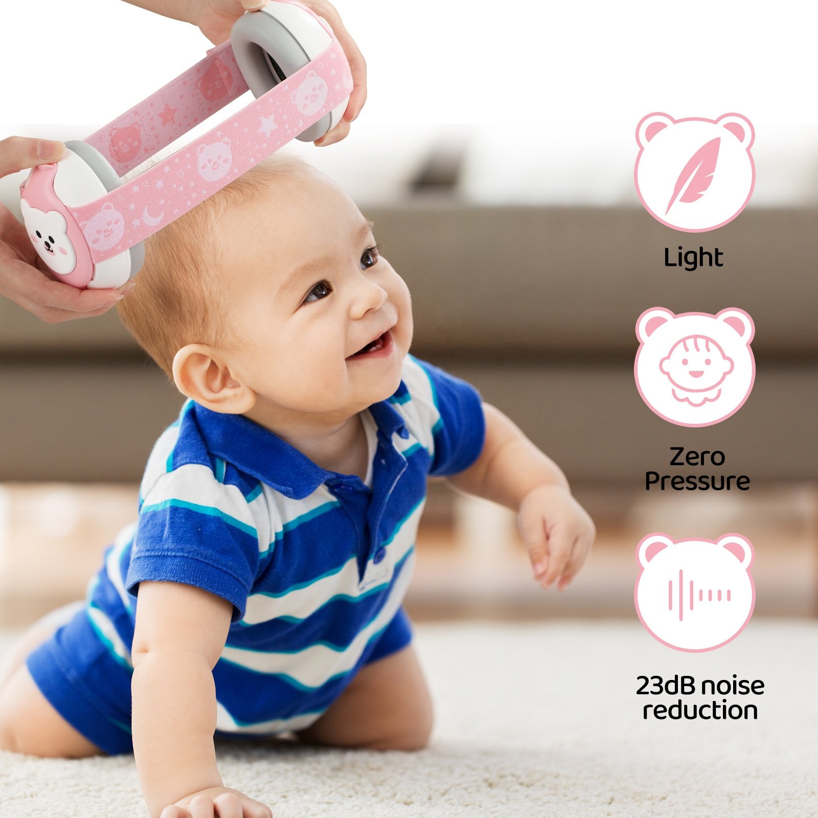 Baby Hearing Protection 25dB Ear Defenders Noise Canceling Kid Headphones Adjustable Soft Waterproof Earmuffs