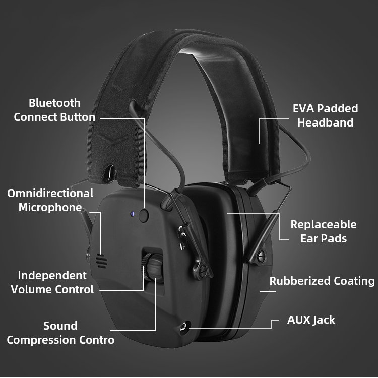 Foldable Active Comfortable Ear Cushions PROHEAR EM030 Electronic Portable Bluetooth Shooting Headphones