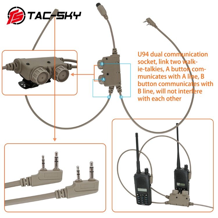 TS TAC-SKY PTT Adapter Dual Pass Version RAC ptt Tactical Airsoft Hunting Shooting Ear muffs for Hearing Protection