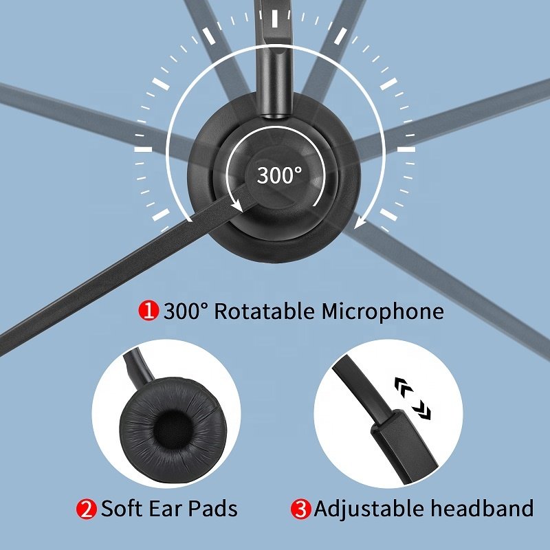 Binaural Noise Cancelling Usb Headset Call Center LED Black ABS Plastic Wired Adjustable Headband Computer PC Contact Center