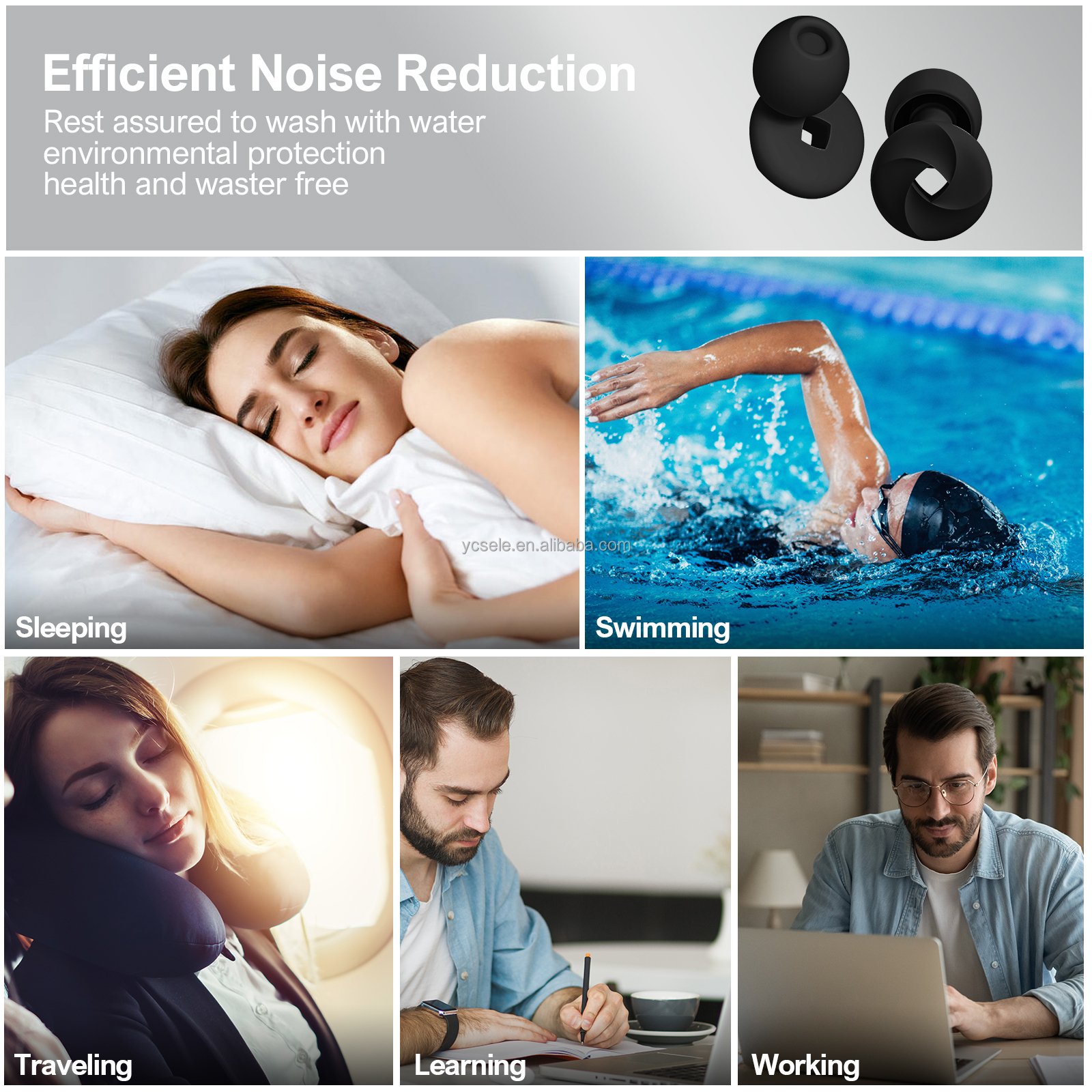 Customizable 4 pairs 33dB Sleep Earplugs Noise Cancelling Hearing Protection Reusable Silicone Ear Plugs for sleeping