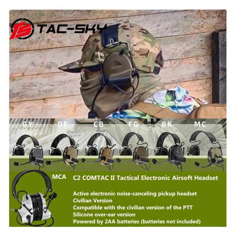 TS TAC-SKY C2 Headset COMTAC II Tactical Electronic Airsoft Headset Outdoor Hunting Noise-Canceling Hearing Protection Earmuffs
