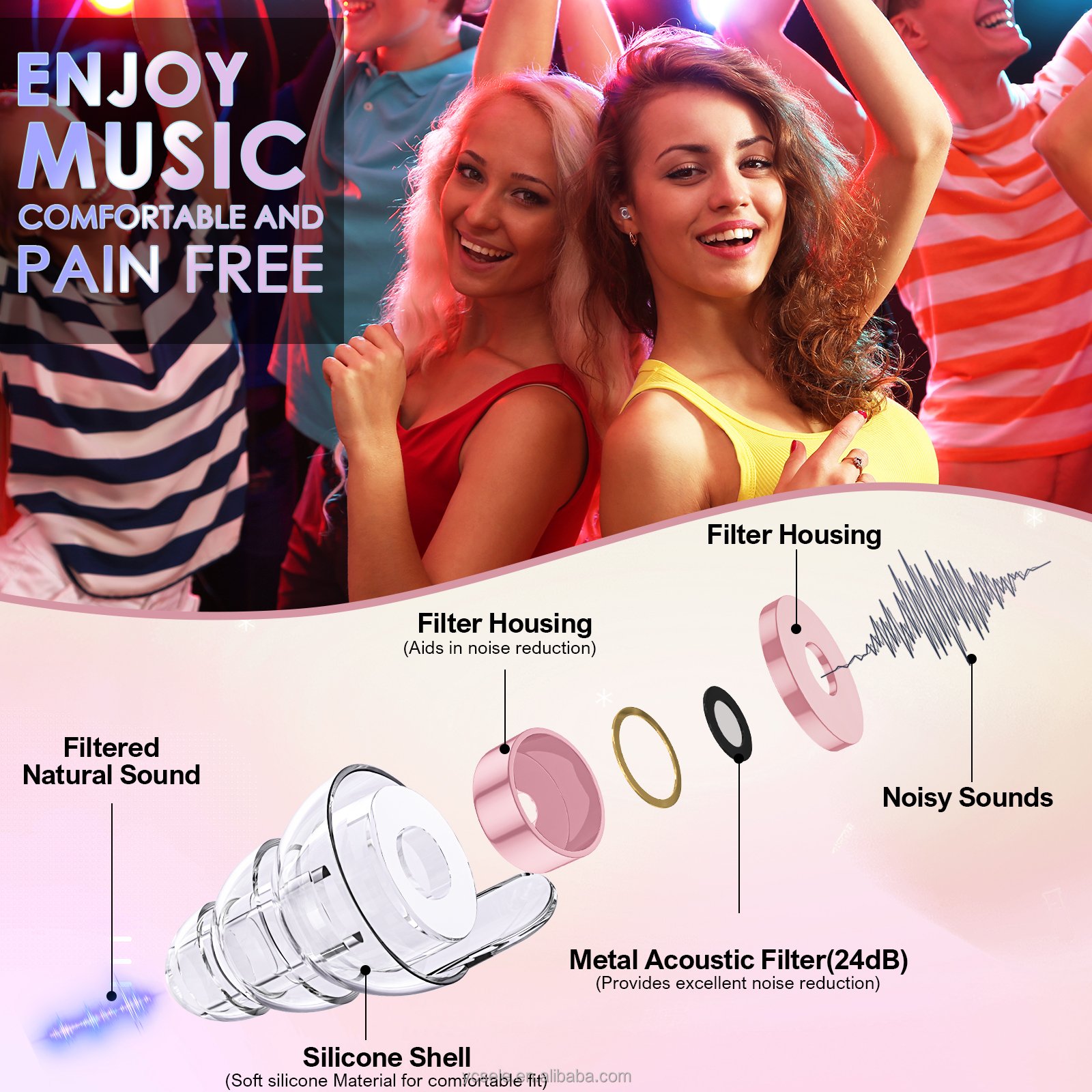 2 pairs 24dB Hearing protection concert earplugs noise reduction soundproof silicone ear plugs for concerts