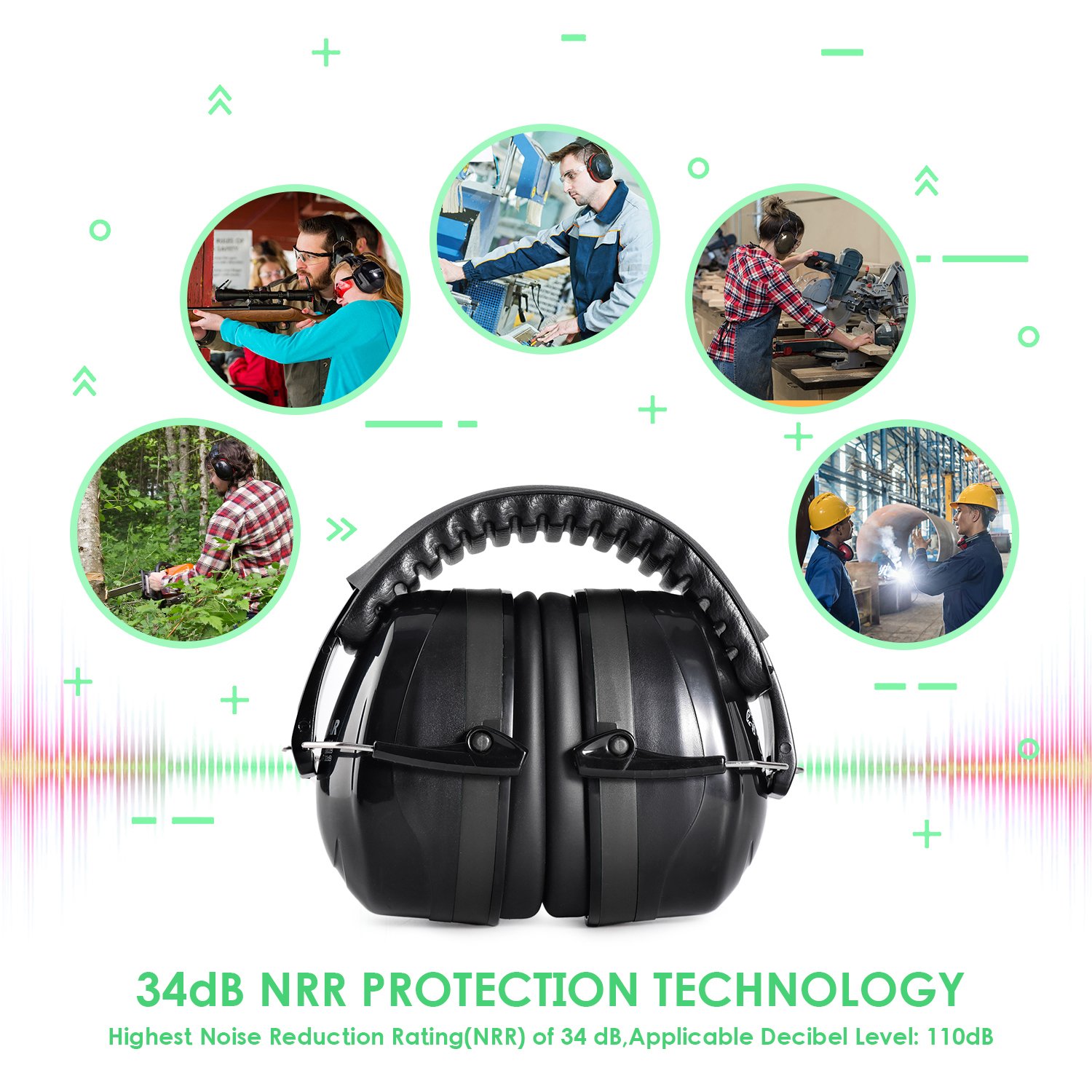 SAFEYEAR 34dB NRR Ear Protection for Shooting, Safety Earmuff Defenders Sound Insulation Ear Muff