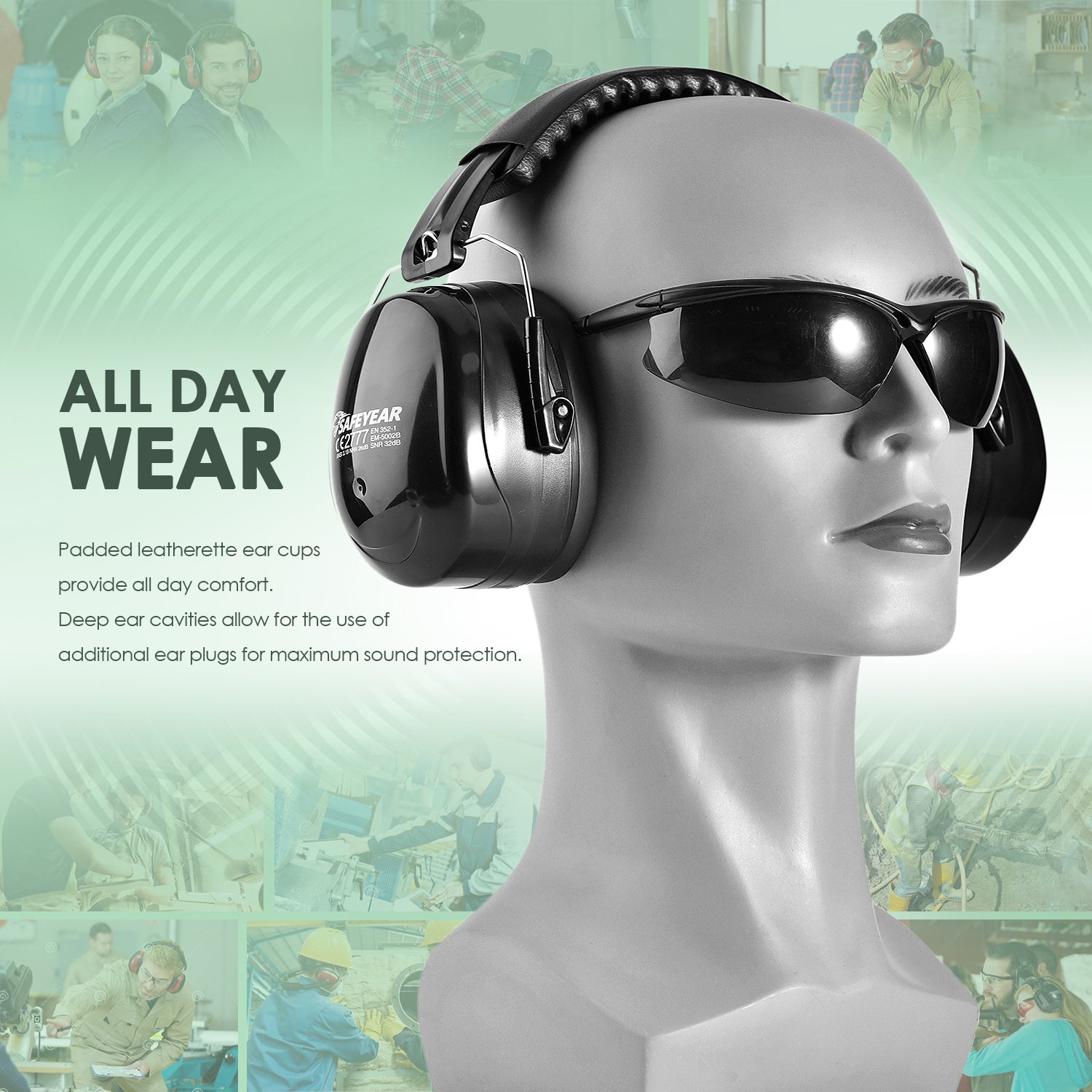 SAFEYEAR 34dB NRR Ear Protection for Shooting, Safety Earmuff Defenders Sound Insulation Ear Muff