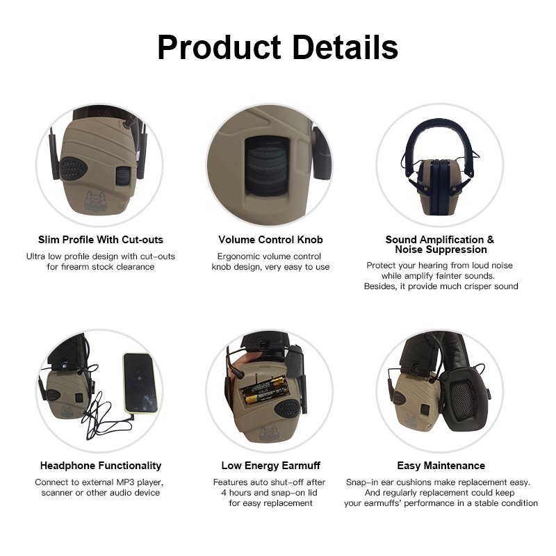 GS552P7AA Custom Soundproof Industrial Electronic Earmuffs Shooting Active Noise Canceling Hearing Protection Ear Defender