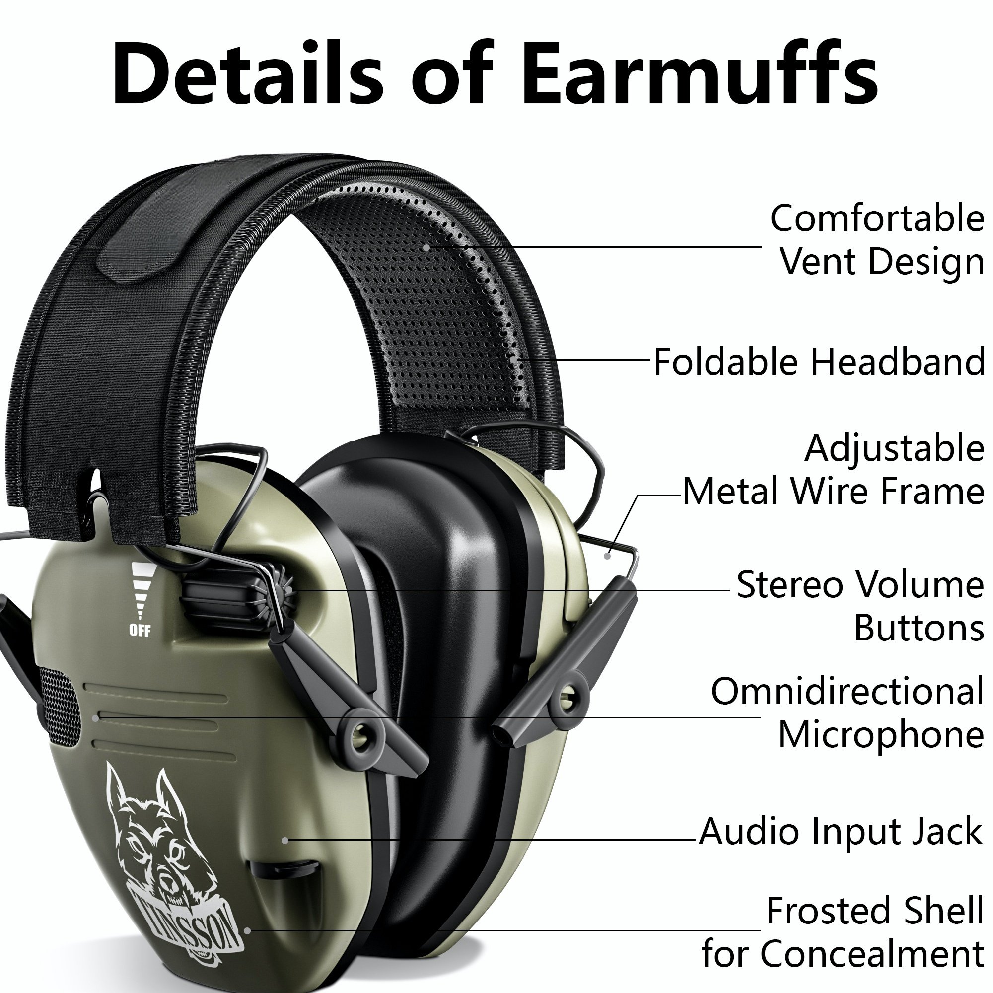 GS452P7AA Comfortable High Fidelity Noise Cancelling Earmuffs Safety Hearing Protection Electronic Shooting Ear Muffs Defender