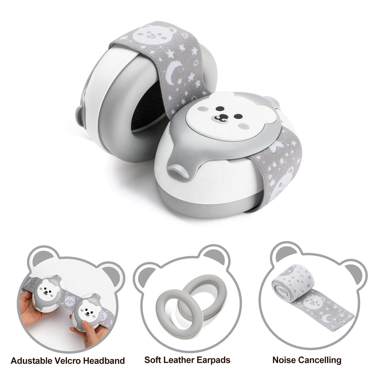 Bear design baby earmuff baby hearing ear protection child infant 0-3 years old noise cancelling baby ear muffs