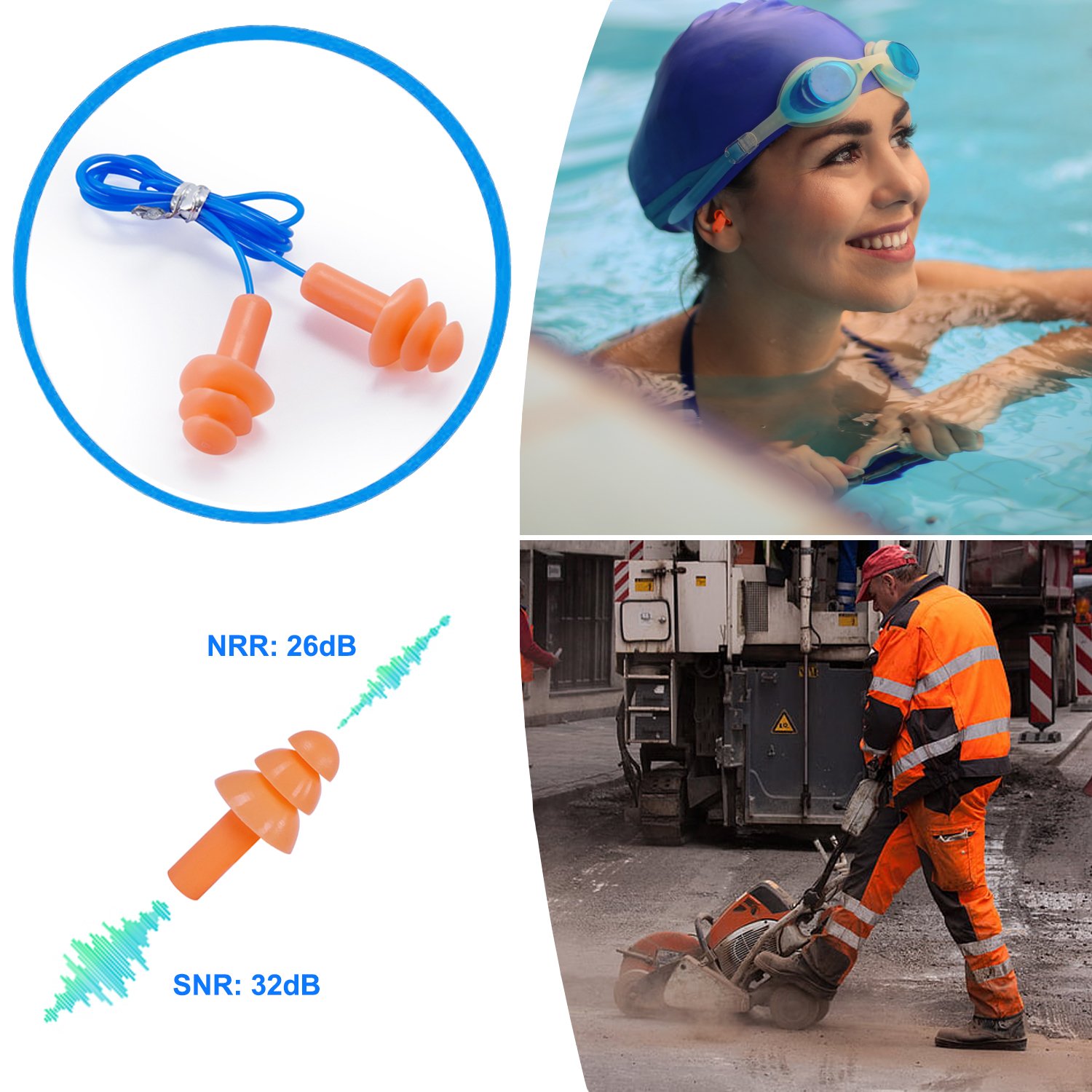 Hearing Protection In Flexible Reusable Silicone Earplugs with Individual Cases