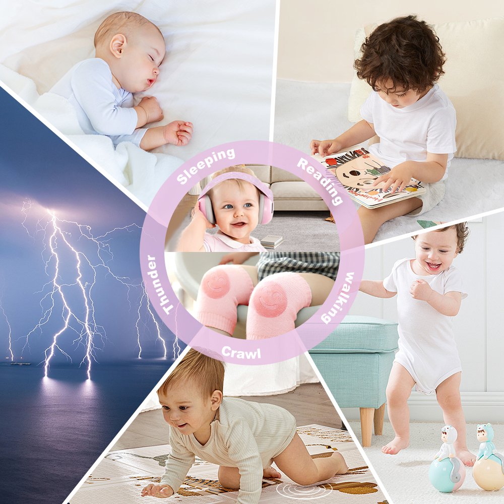Kids Baby Anti Noise Cancelling Hearing Protection Headband headphones sleeping Earmuffs with children's knee pads