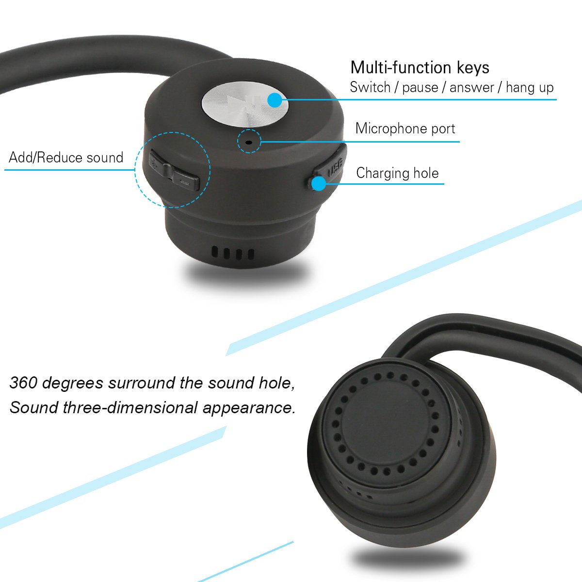 Wireless bone conduction sport headset hearing protection bone conduction earphones foldable neckband