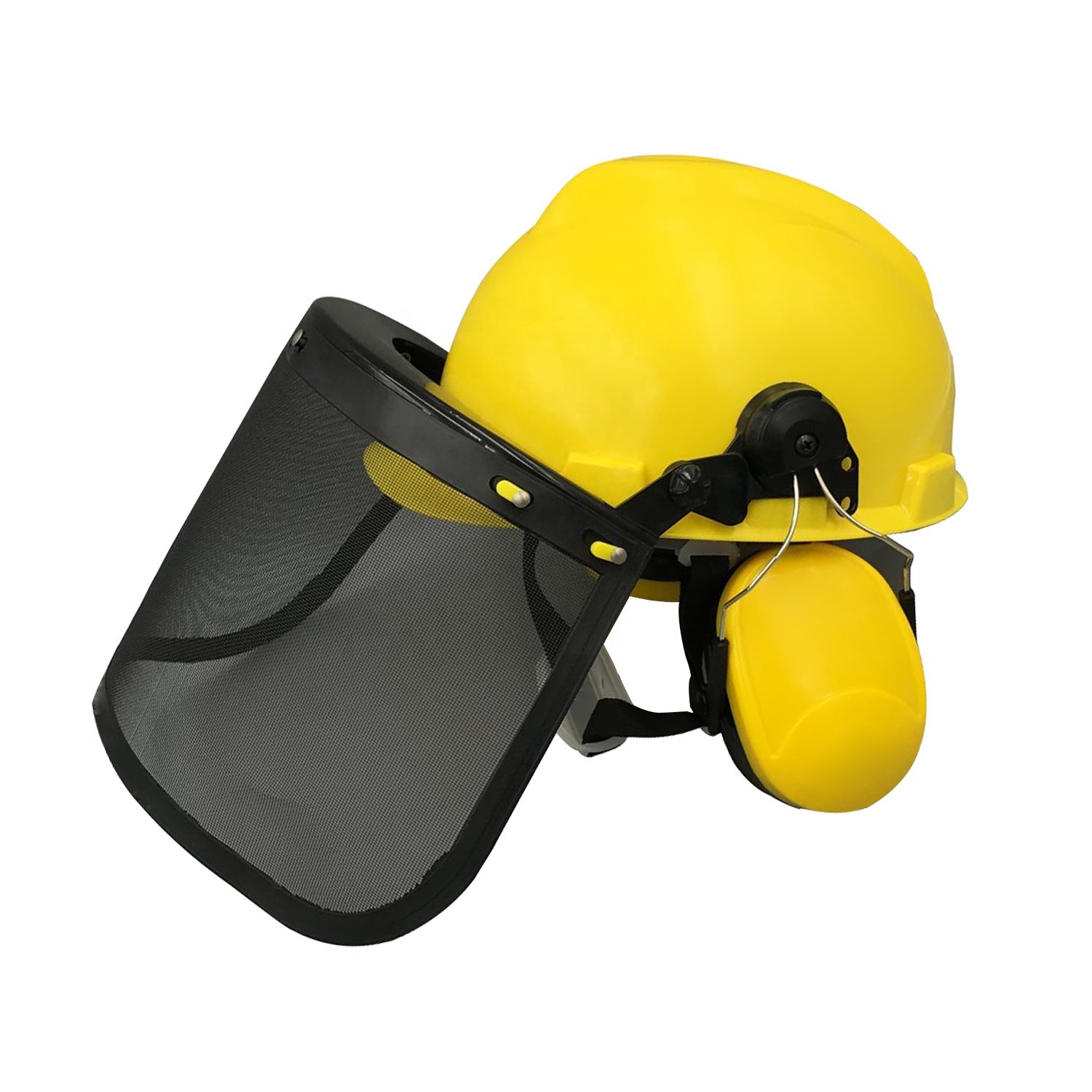 FS3004 Anti splash and noise reduction forest faceshield Logging safety helmet hat with earmuffs and mesh visor