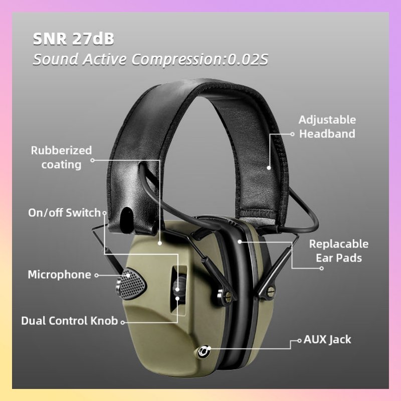ZH Shooters Electronic Earmuff Best Earmuff Hearing Protection Comfortable Head Mounted Earmuffs