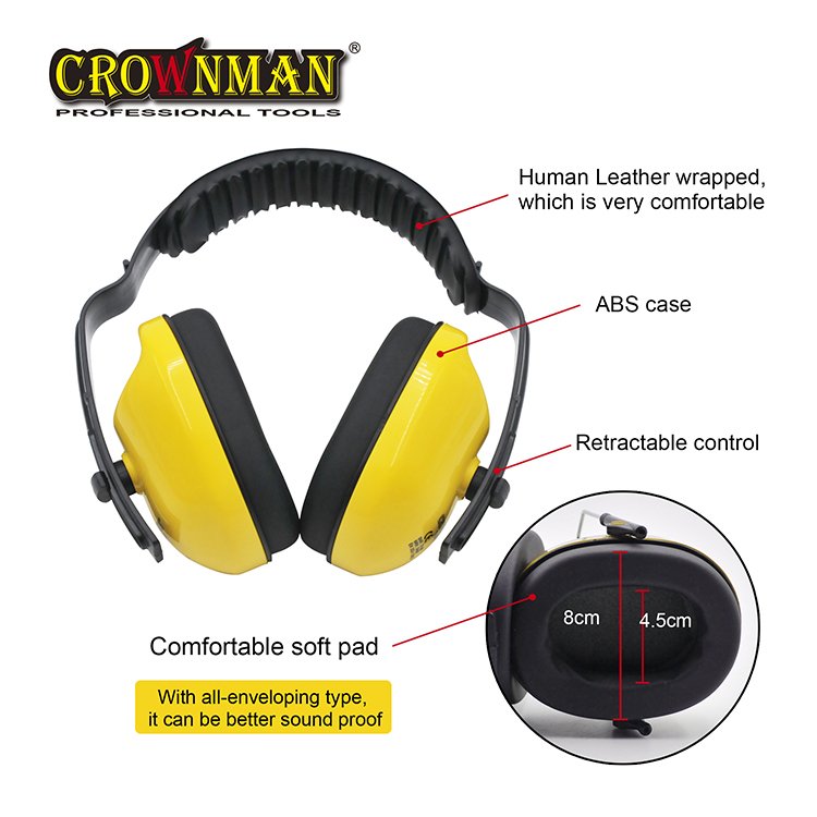 CROWNMAN PPE Yellow ABS Case Soundproof Earmuffs Individual Hearing Protection Safety Ear Muff