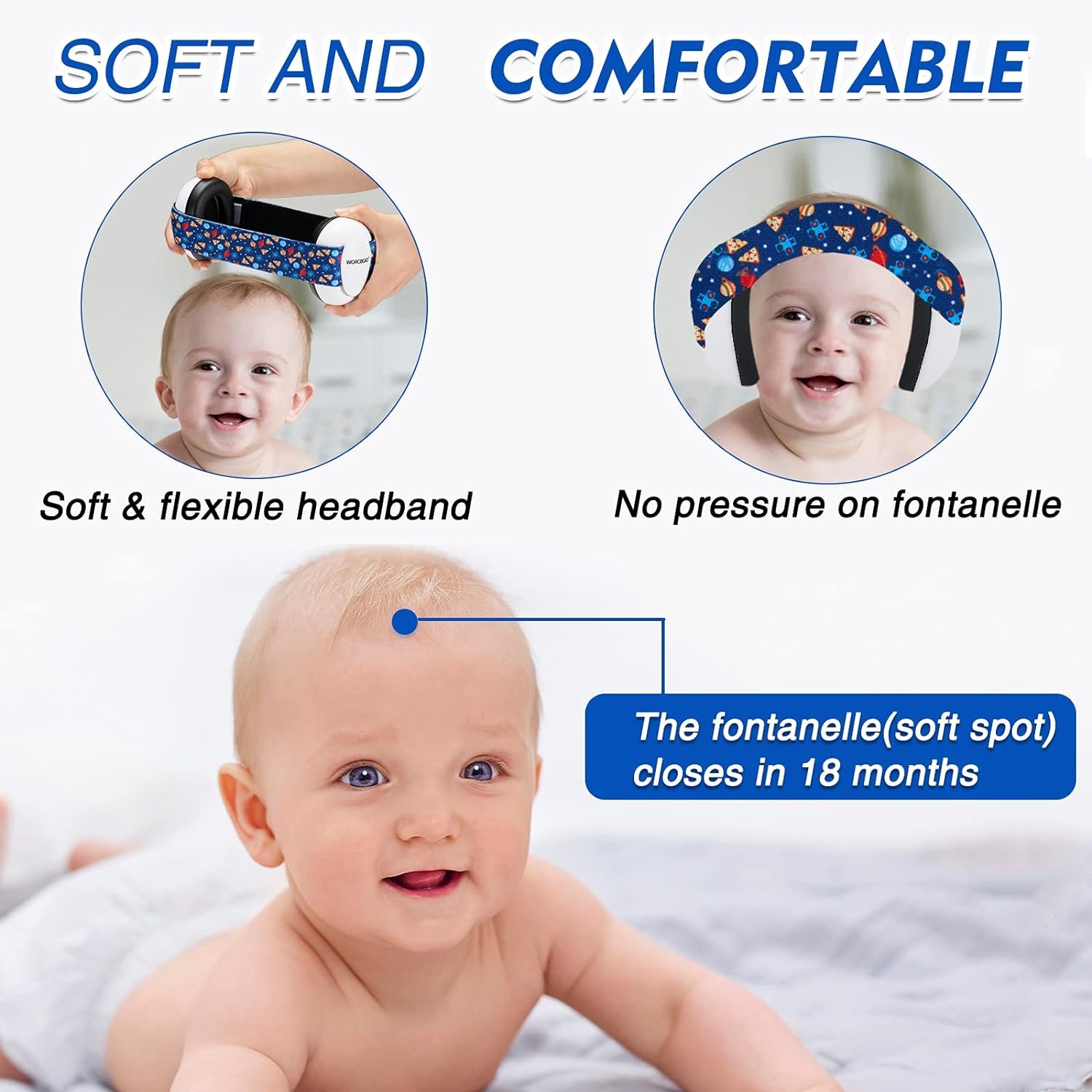 Infant Ear Protection Noise Cancelling Baby Ear Muffs, Toddler Hearing Protection with Adjustable Elastic Headband