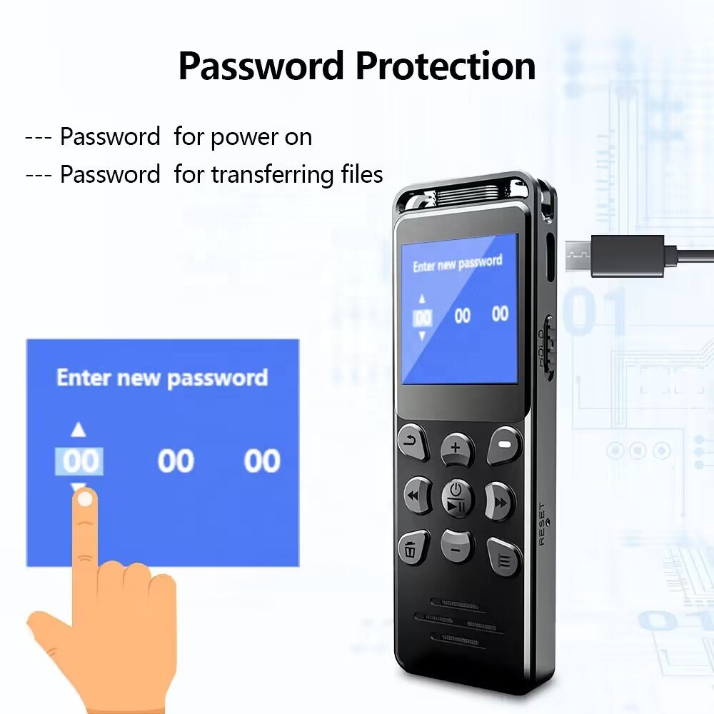 V68 Voice Recorder Digital MP3 Player 580mAh Noise Reduction Password Protection TFT Colorful Screen Audio Interview Dictaphone