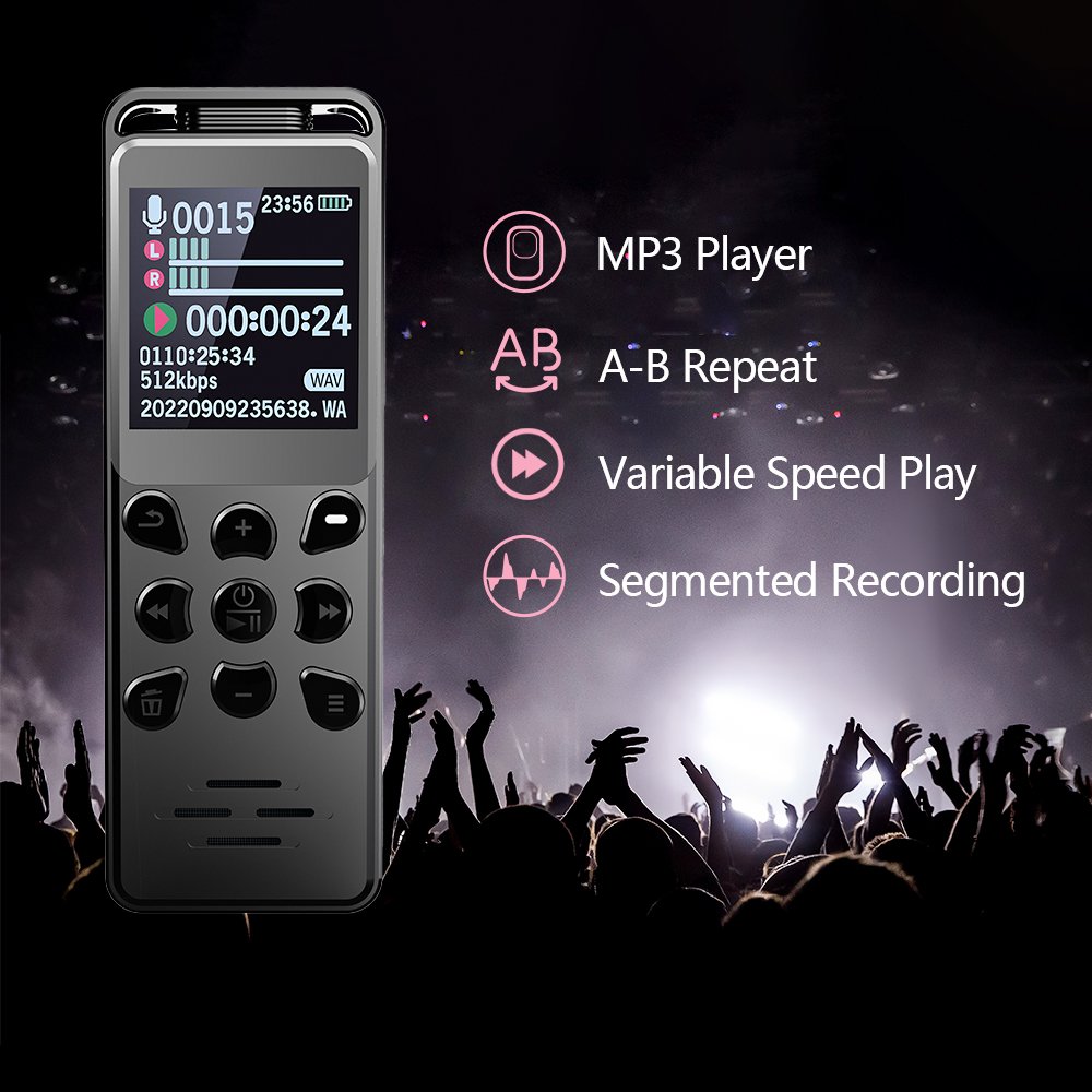 V68 Voice Recorder Digital MP3 Player 580mAh Noise Reduction Password Protection TFT Colorful Screen Audio Interview Dictaphone