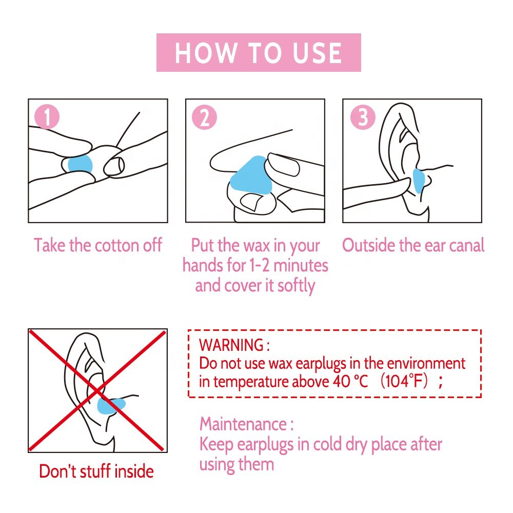 2024 Upgraded CE Approved Wax Earplugs SNR28 dB Noise Reduction Wax Cotton Ear plugs for Sleeping Swimming