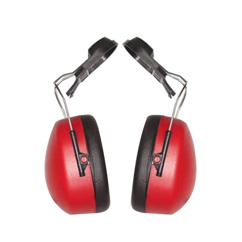 Red ABS electronic hearing protection ear muffs attached with safety helmet noise reduction safety ear muffs