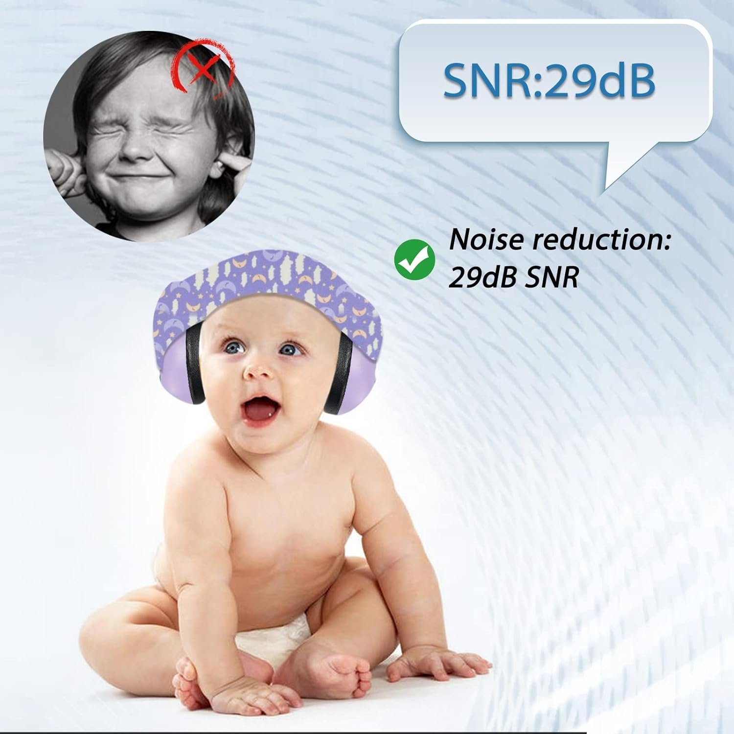 Infant Ear Protection Noise Cancelling Baby Ear Muffs, Toddler Hearing Protection with Adjustable Elastic Headband