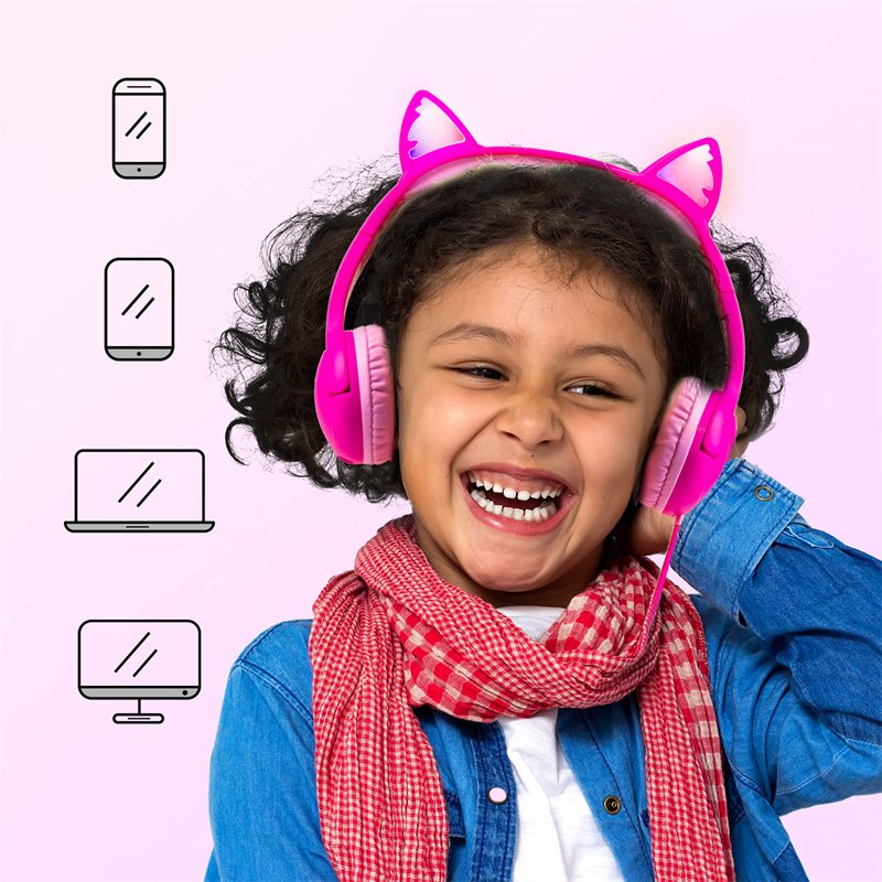 LINX Cute Cat Ears Stereo Headphones with Mic 3.5mm Wired Headset for Kids Gaming & Learning Use Wholesale Computer Laptop