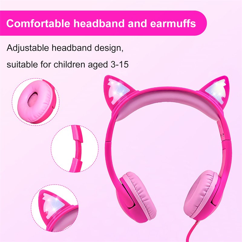 LINX Cute Cat Ears Stereo Headphones with Mic 3.5mm Wired Headset for Kids Gaming & Learning Use Wholesale Computer Laptop