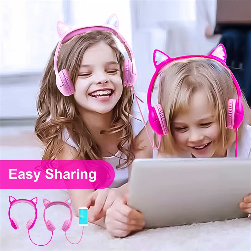 LINX Cute Cat Ears Stereo Headphones with Mic 3.5mm Wired Headset for Kids Gaming & Learning Use Wholesale Computer Laptop