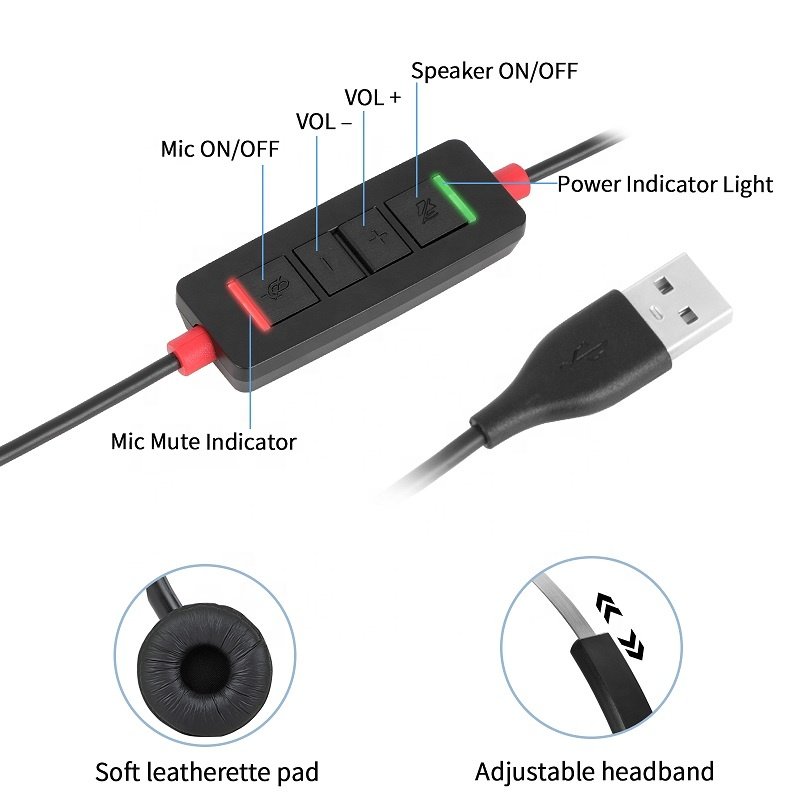 USB Computer Headset Headphone with Mic for Call Center