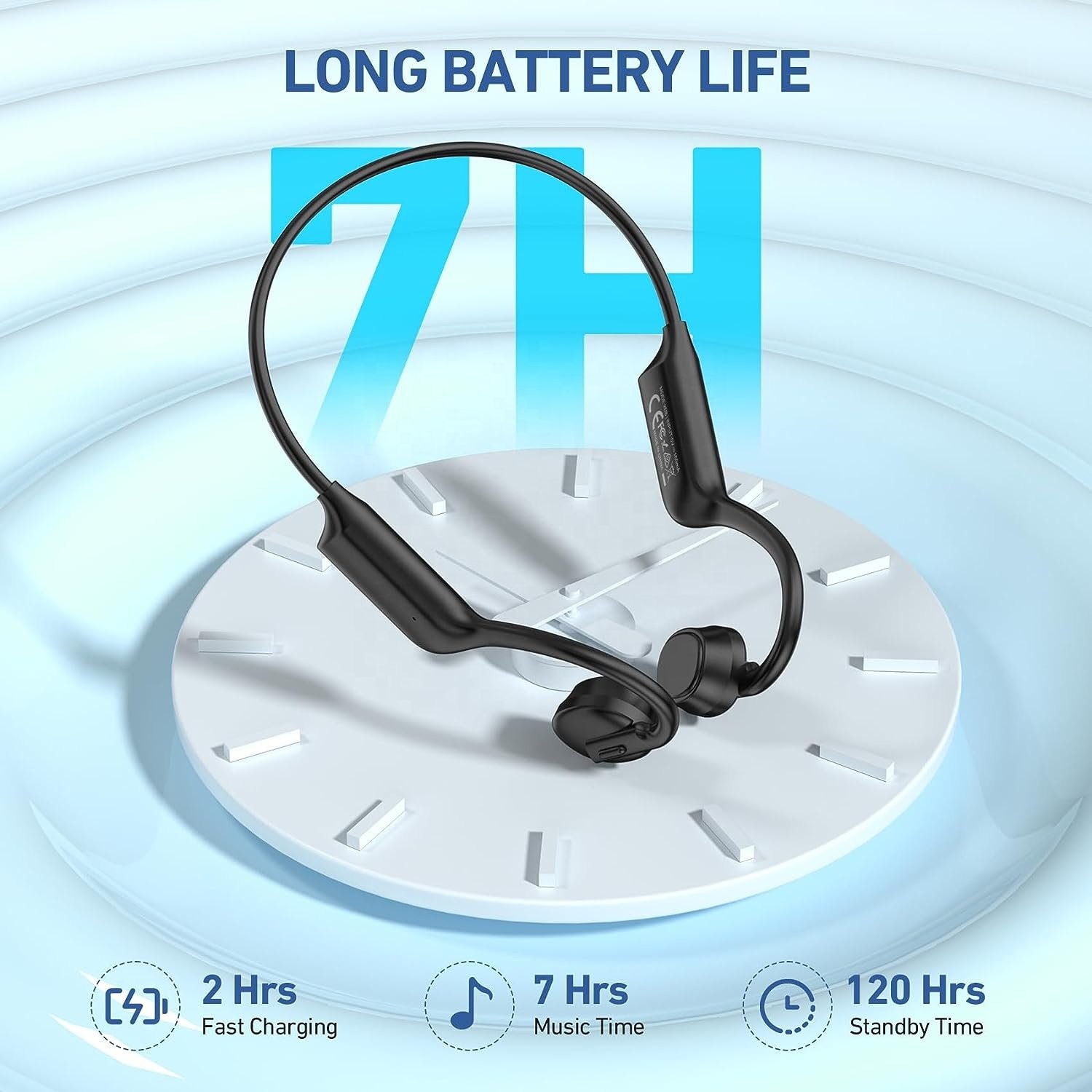Waterproof IPX5 Bone Conduction Bluetooth 5.3 Headphones Headset Open Ear Design Durable Neckband Ergonomic Lightweight
