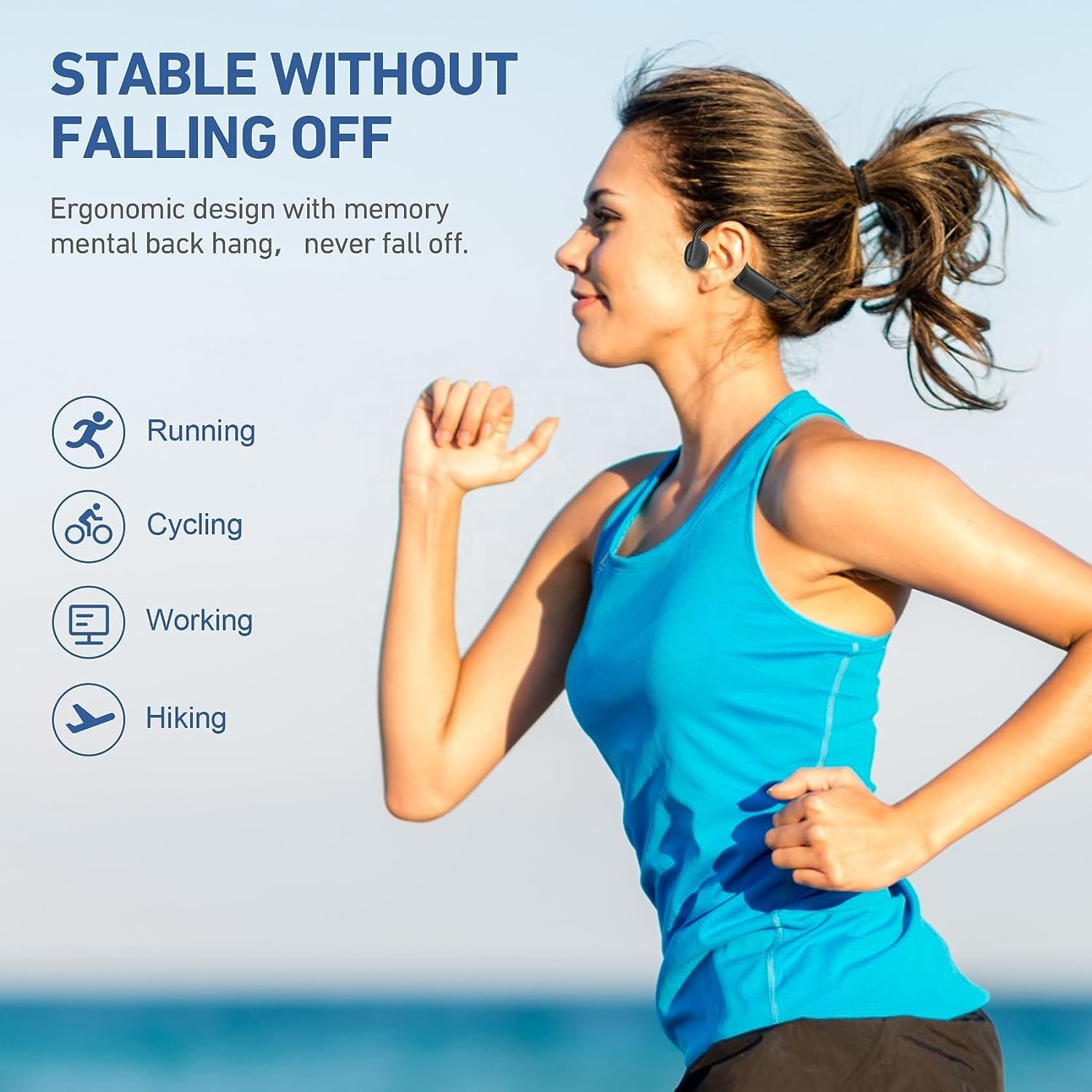 Waterproof IPX5 Bone Conduction Bluetooth 5.3 Headphones Headset Open Ear Design Durable Neckband Ergonomic Lightweight