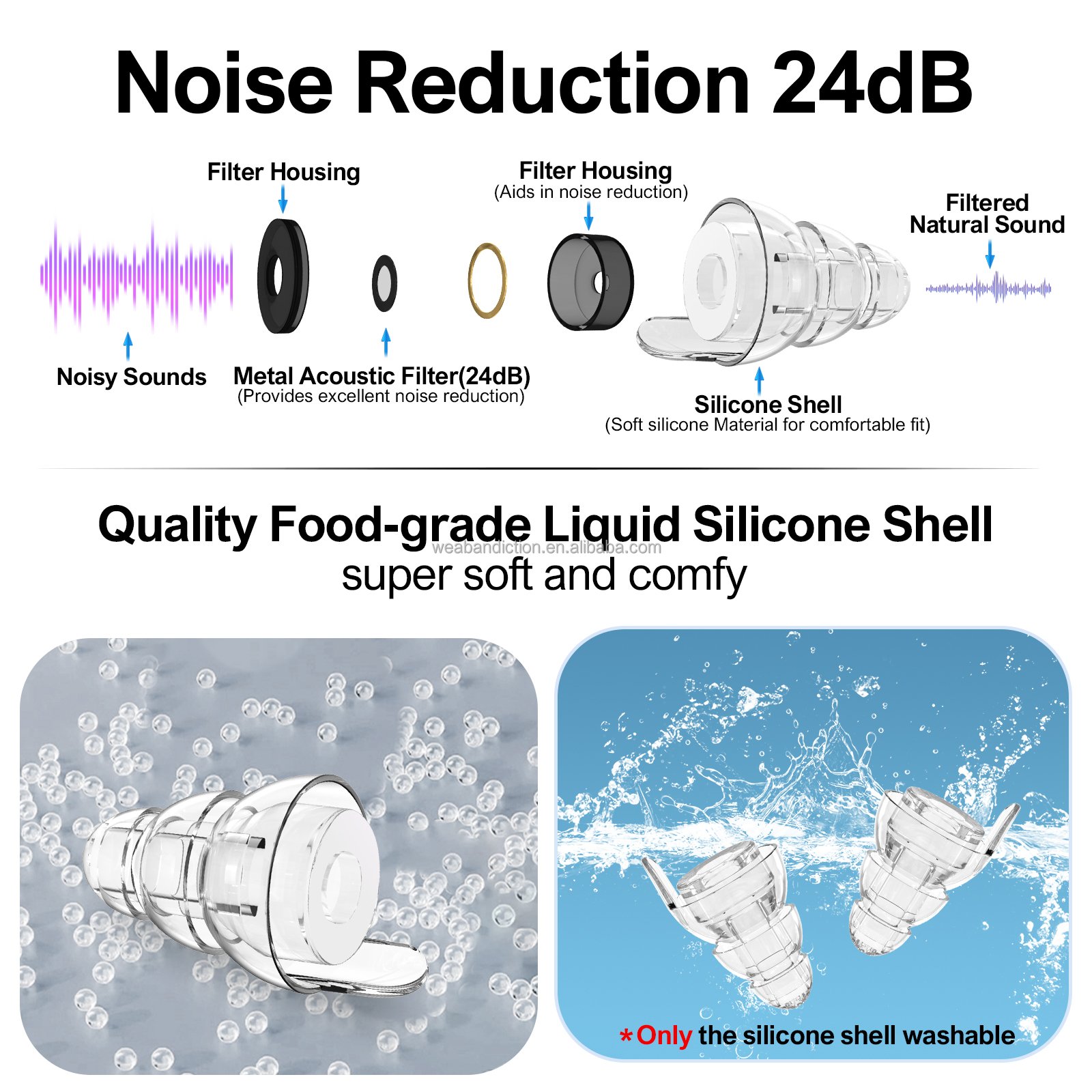 2 Pairs Travel Music silicon earplugs noise cancelling hearing protection high fidelity music earplugs