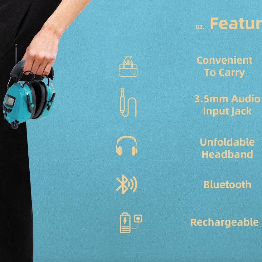 GS181M DAB Bluetooth 5.0 Earmuffs Rechargeable Hearing Protection Safety Soundproof Headphones Ear Defender with Comfortable Fit