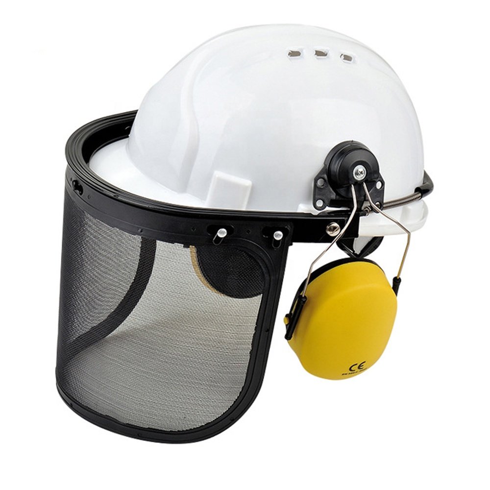 FS3015 Three-piece earmuff mesh face mask Safety hat Full protection anti-noise anti-splash Impact resistant garden helmet set